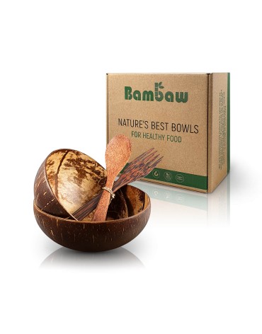 Set de 2 boluri și tacâmuri din nucă de cocos - Bambaw