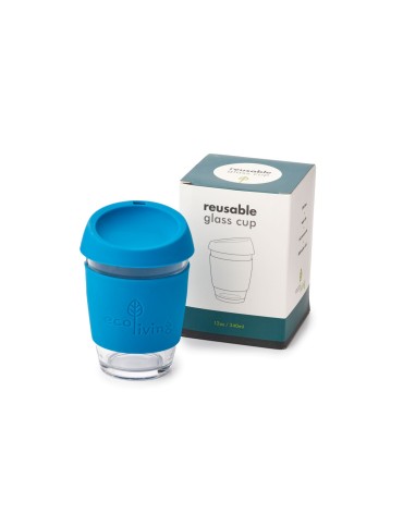 Pahar reutilizabil din sticlă pentru cafea - albastru - 350ml