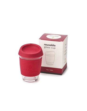 Pahar reutilizabil din sticlă pentru cafea - roșu - 350ml