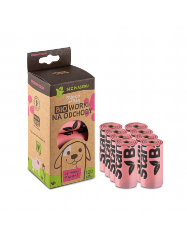 Pungi igienice pentru câini - biodegradabile - 8x15 buc. (roz) - StarchBag
